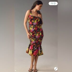 NWT Size L/XL - By Anthropologie Square-Neck Pebble-Smocked Dress